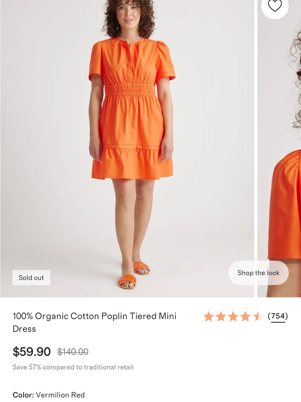 100% Organic Cotton Poplin Tiered Mini Dress Quince Bright Orange Mini Dress